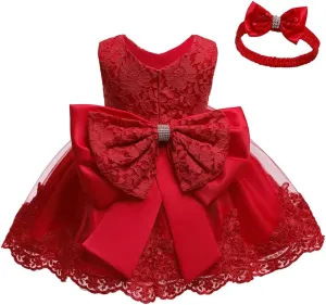 0-6T Baby Girl Party Dress Toddler Lace Embroideryr Evening Dresses with Headwear