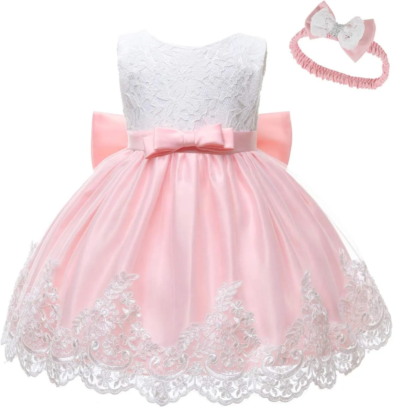 0-6T Baby Girl Party Dress Toddler Lace Embroideryr Evening Dresses with Headwear