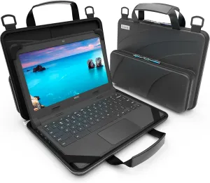 11-11.6 Inch Always-On Chromebook Case with Pouch and Shoulder Strap, Work-in Hard Protective Laptop Case for Students & Business