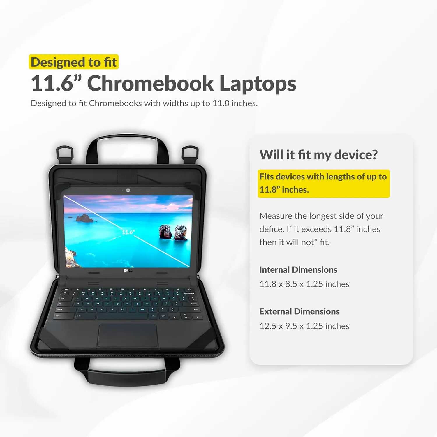 11-11.6 Inch Always-On Chromebook Case with Pouch and Shoulder Strap, Work-in Hard Protective Laptop Case for Students & Business