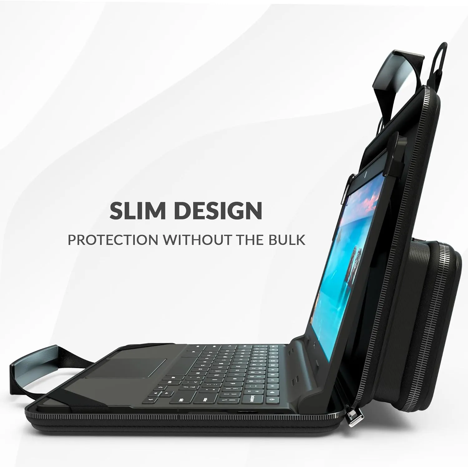 11-11.6 Inch Always-On Chromebook Case with Pouch and Shoulder Strap, Work-in Hard Protective Laptop Case for Students & Business