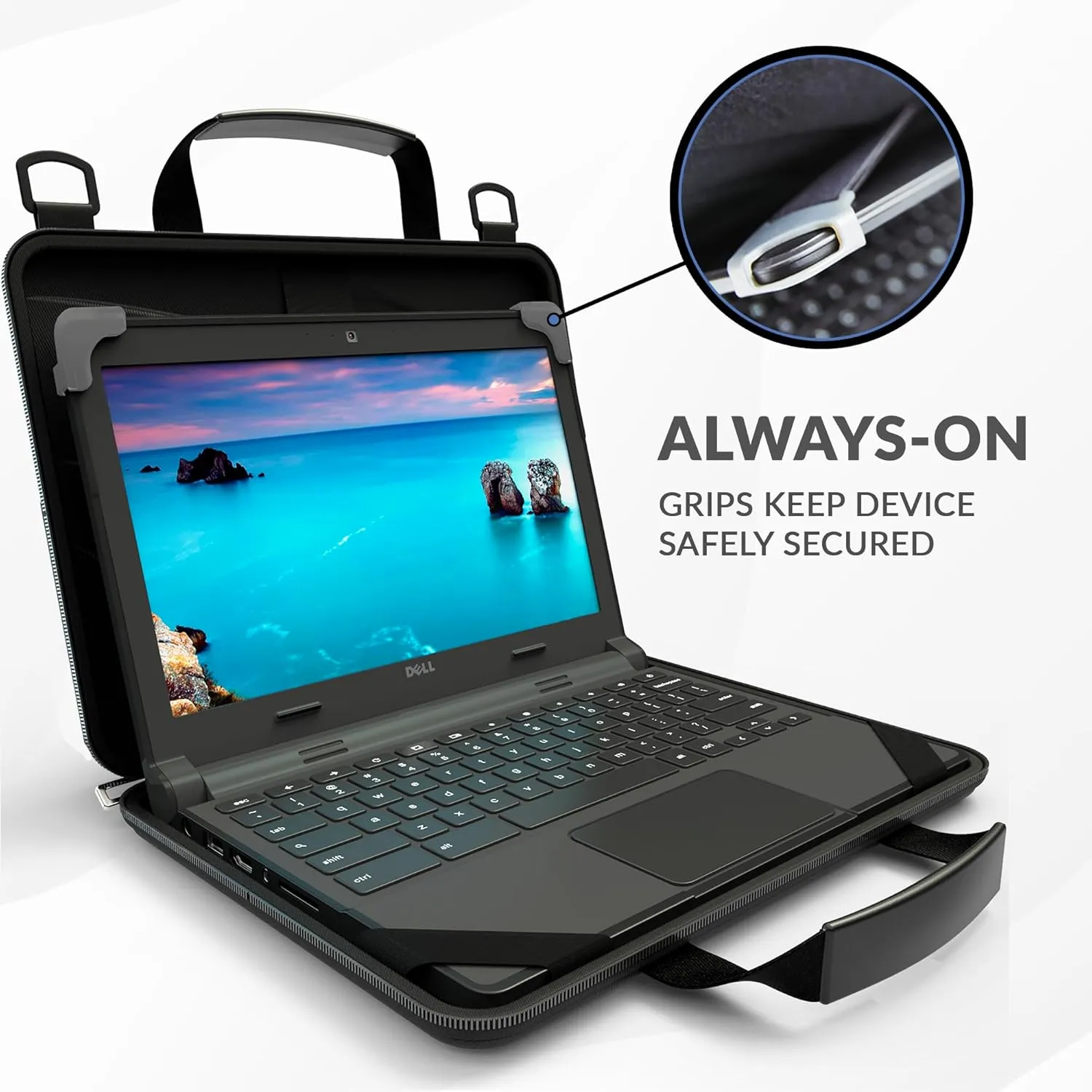 11-11.6 Inch Always-On Chromebook Case with Pouch and Shoulder Strap, Work-in Hard Protective Laptop Case for Students & Business