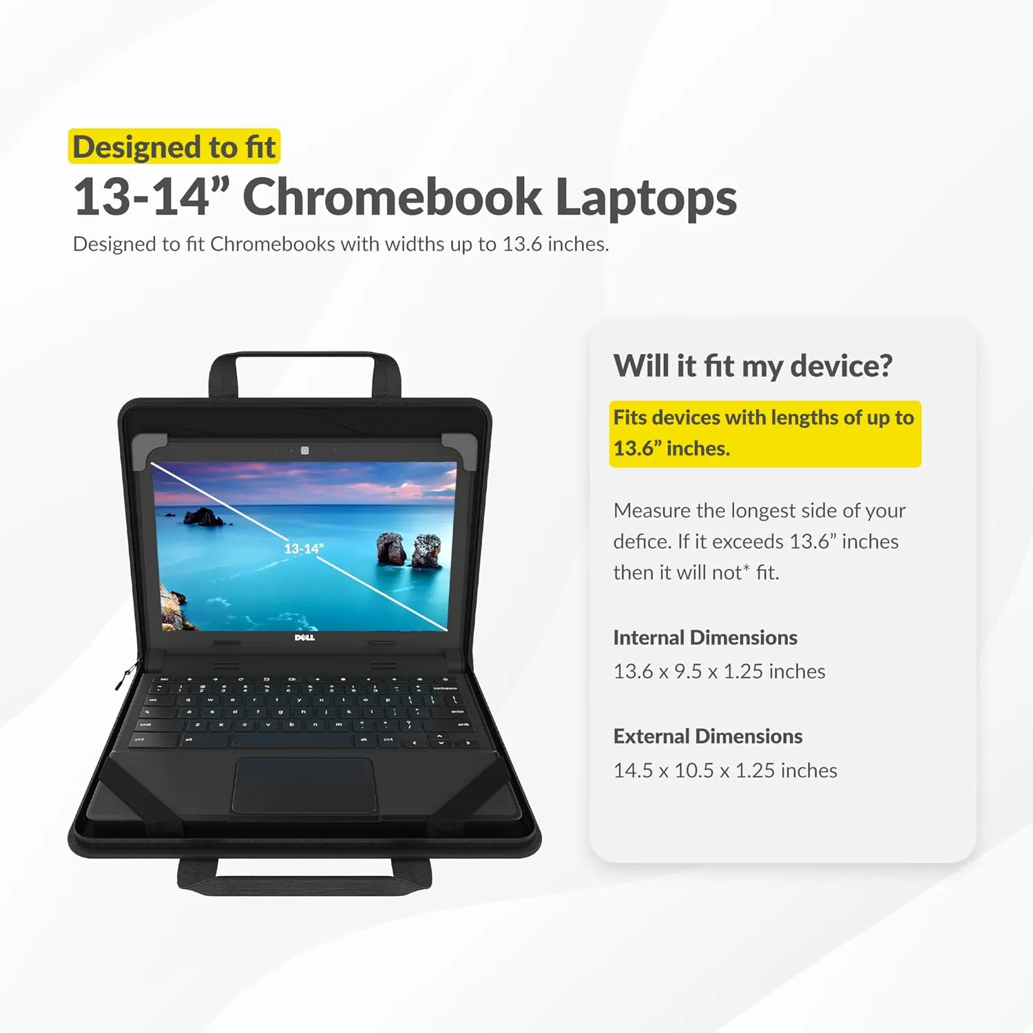 13-14 Inch Always-On Zip Lite Chromebook Case with Pouch and Shoulder Strap, Hard Protective Laptop Case for Students & Business