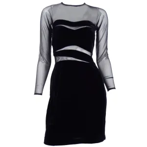 1990s Tadashi Shoji Vintage Black Bodycon Dress With Sheer Mesh