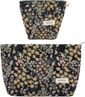 2 Pcs Makeup Bags, Large Cosmetic Bag Travel Toiletry Bag Organizer for Women, Embroidery Craft, Floral Makeup Bag Small Cosmetic Pouch Purse with Zipper Gifts for Girls Teen