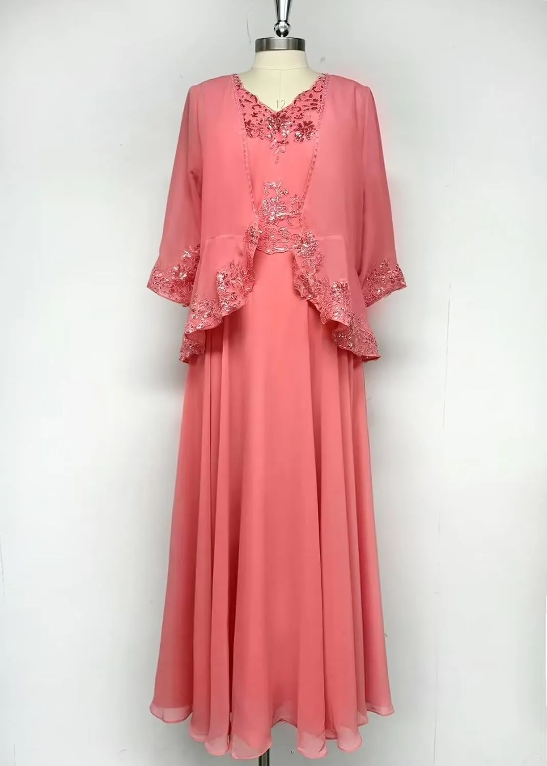 2 Piece Mother of The Bride Dresses with Jacket for Wedding Chiffon Lace Formal Evening Dress
