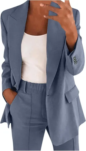 2 Piece Outfits for Women Dressy Blazer Jackets High Waisted Straight Leg Pants Suits Set Business Casual Office