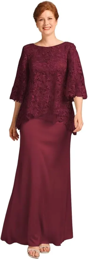 2 Pieces Mother of The Bride Dresses for Wedding Cape Jacket Scoop Neck Lace Long Formal Evening Gowns