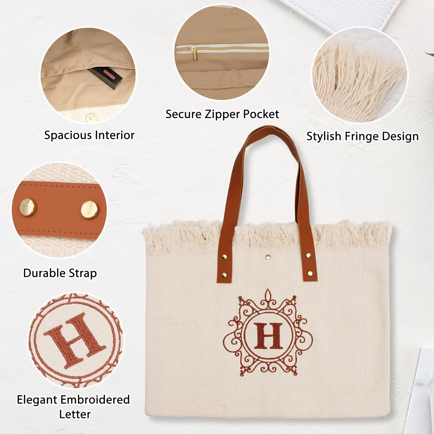 2025 Embroidered Initial Beach Tote Bag for Women Summer Soft Bag Large Capacity Shoulder Handbag Durable Canvas