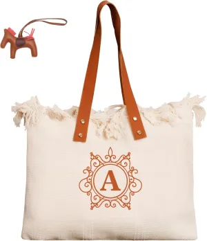 2025 Embroidered Initial Beach Tote Bag for Women Summer Soft Bag Large Capacity Shoulder Handbag Durable Canvas