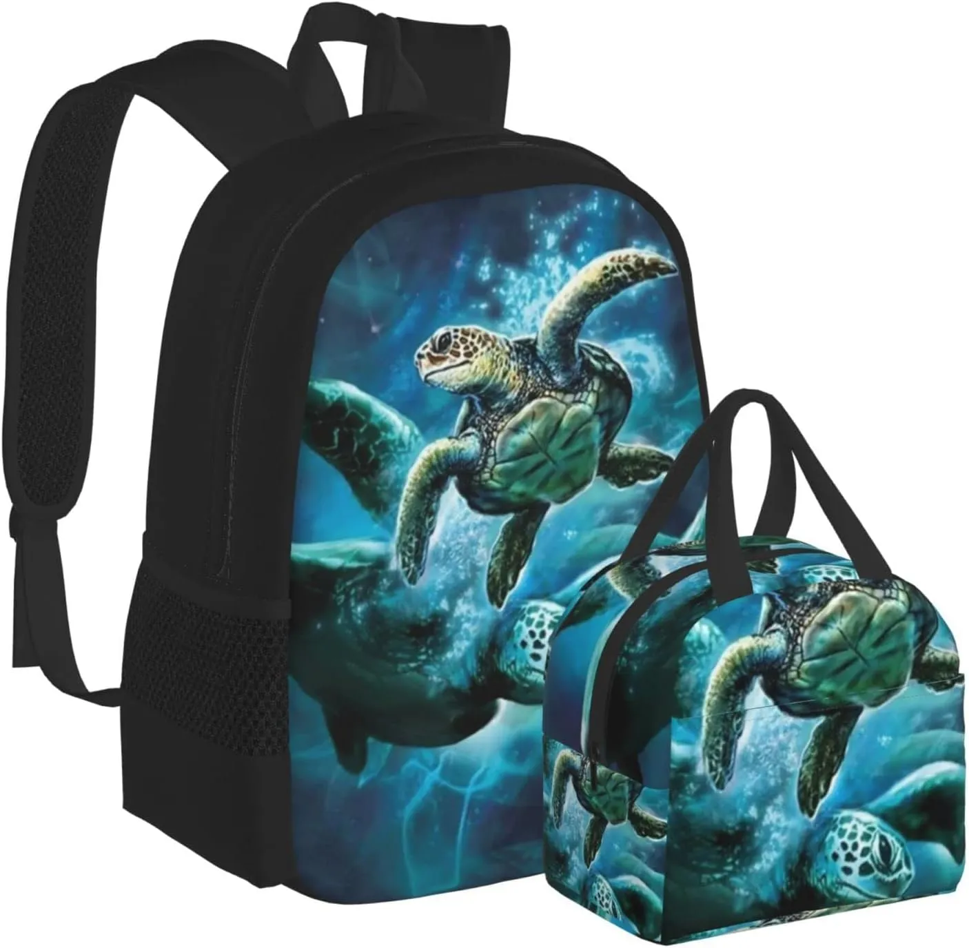 2pcs backpacks for boys/girls sea turtle Backpack with Lunch Bag School Two-Piece Picnic Travel Set
