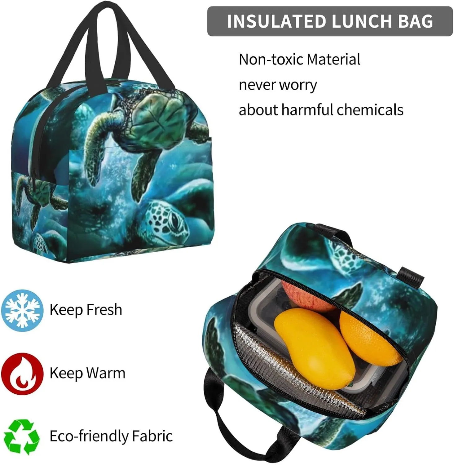 2pcs backpacks for boys/girls sea turtle Backpack with Lunch Bag School Two-Piece Picnic Travel Set