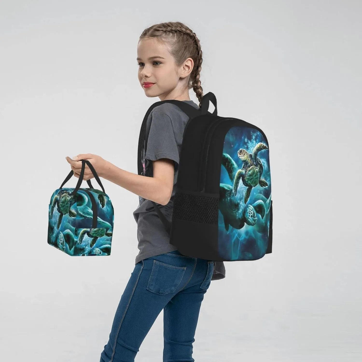 2pcs backpacks for boys/girls sea turtle Backpack with Lunch Bag School Two-Piece Picnic Travel Set