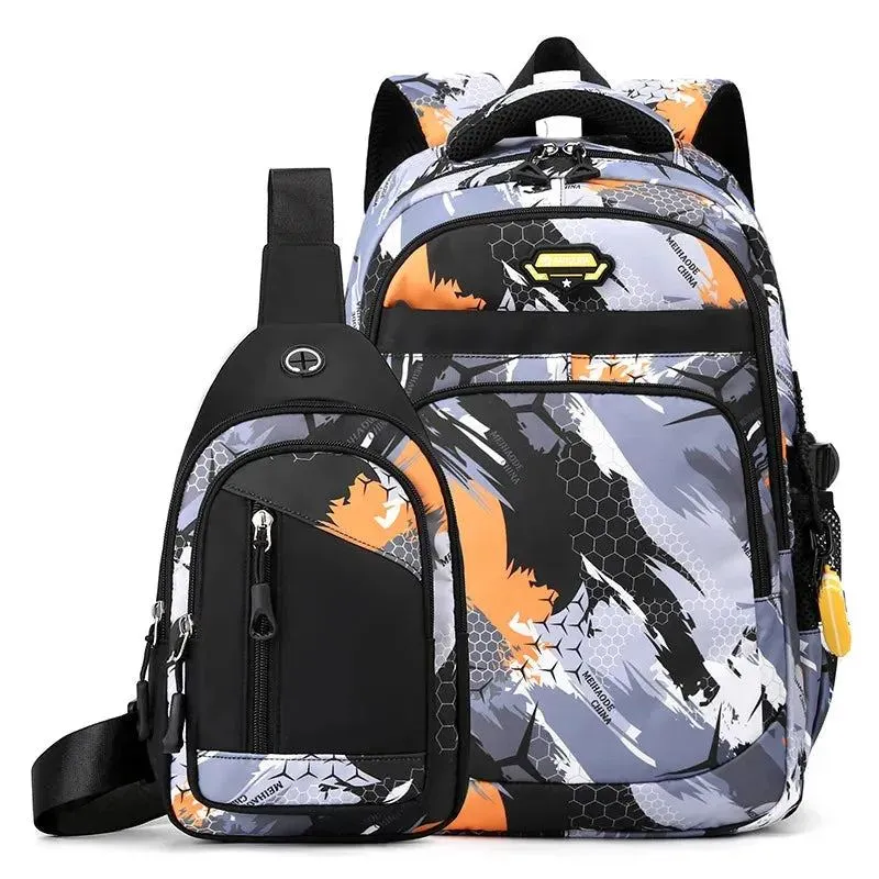 2pcs Football Printing Cool Backpacks With Chest Bag Capacity Rucksack Girl Boys Simple Shoulder Bags High School Schoolbags