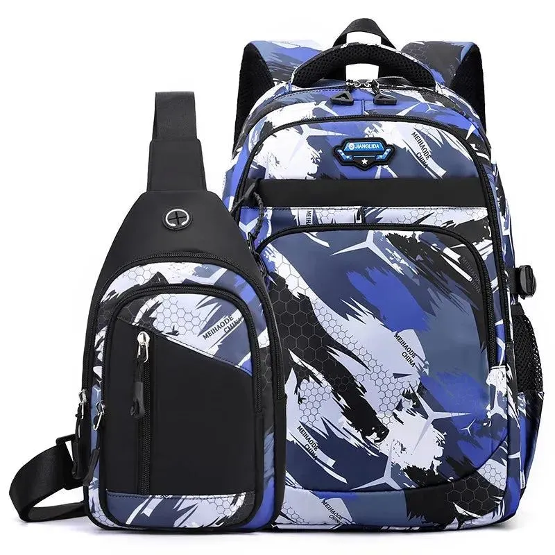2pcs Football Printing Cool Backpacks With Chest Bag Capacity Rucksack Girl Boys Simple Shoulder Bags High School Schoolbags