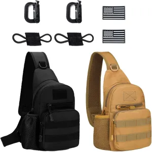2PCS Tactical Sling Bag for Men，Military Backpacks for Men,Tactical Shoulder Bag for Hunting, Travel, Hiking (Black and Khaki)