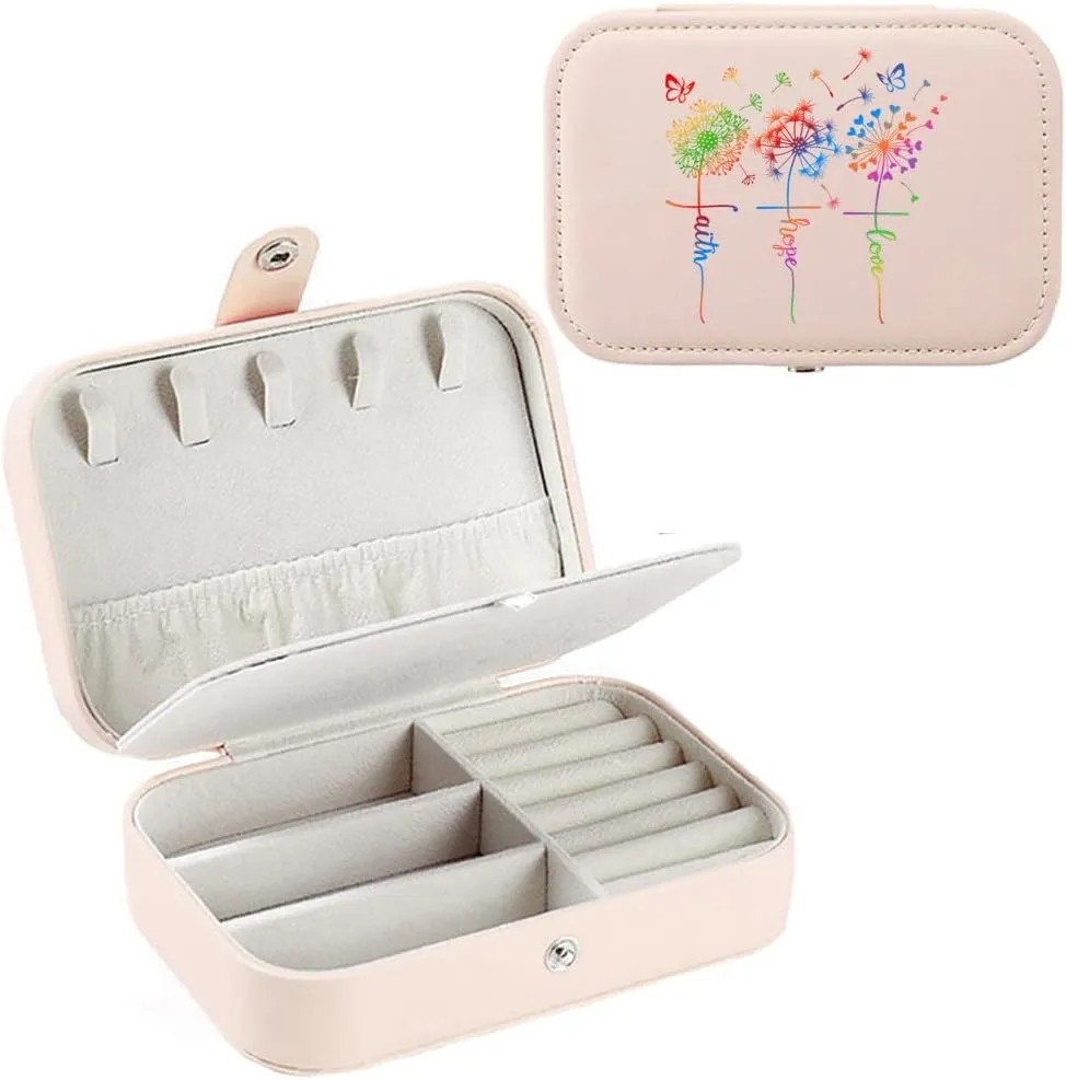 3-In-1 Faith Hope Love Rainbow Dandelion Canvas Tote Bag Grocery Reusable Handbags Jewelry Box and Makeup Bag Set