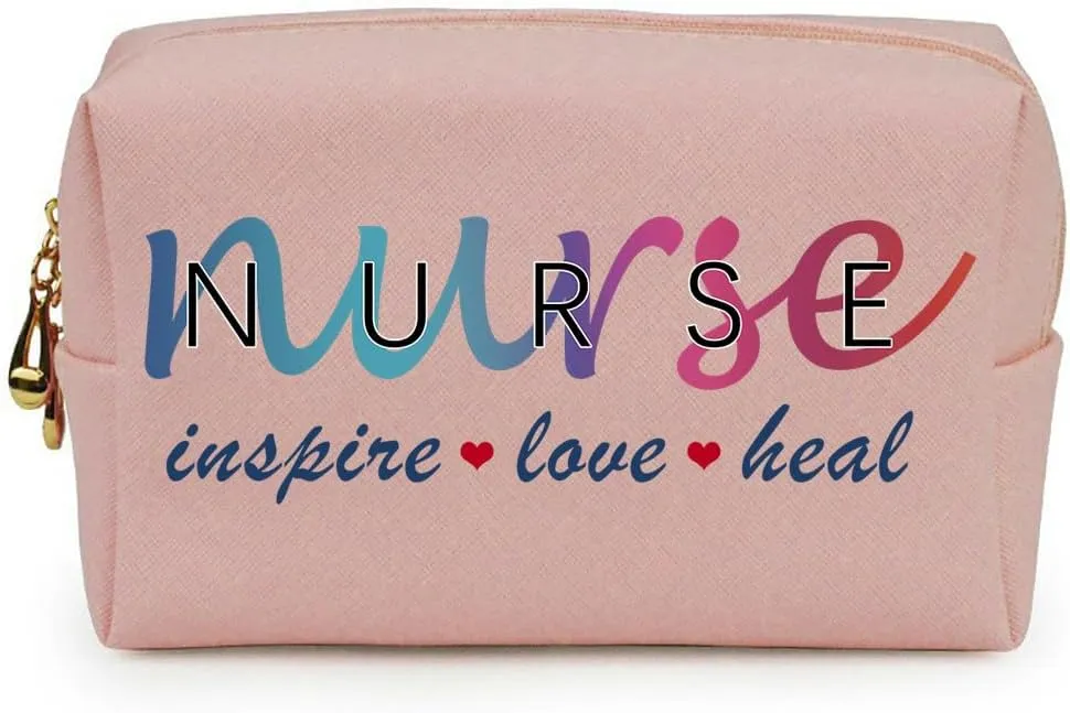 3-In-1 Nurse Inspire Love Heal Canvas Tote Bag Grocery Reusable Handbags Jewelry Box and Makeup Bag Set