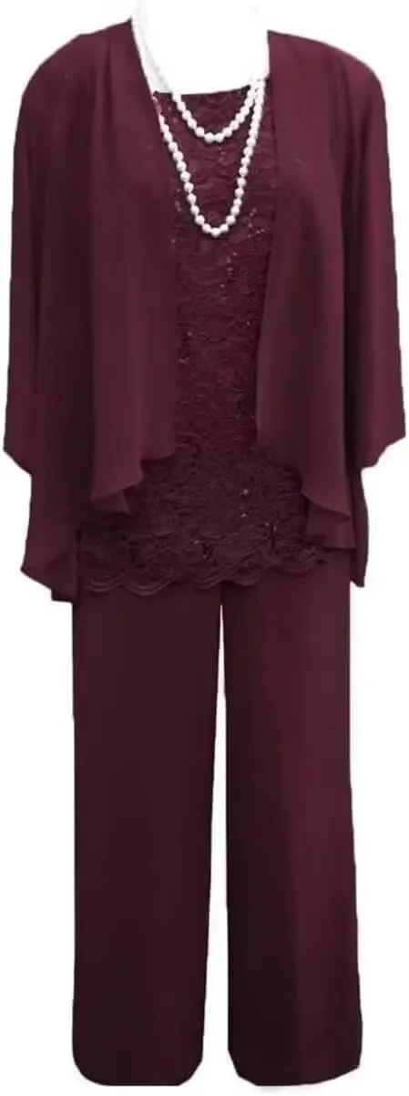 3 Pieces Mother of The Bride Dresses with Jacket for Wedding Chiffon Formal Evening Party Dresses with 3/4 Sleeves HND006