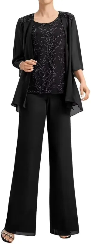 3 Pieces Mother of The Bride Pantsuits for Women Dressy Wedding Lace Appliques Formal Jumpsuit for Curvy Women