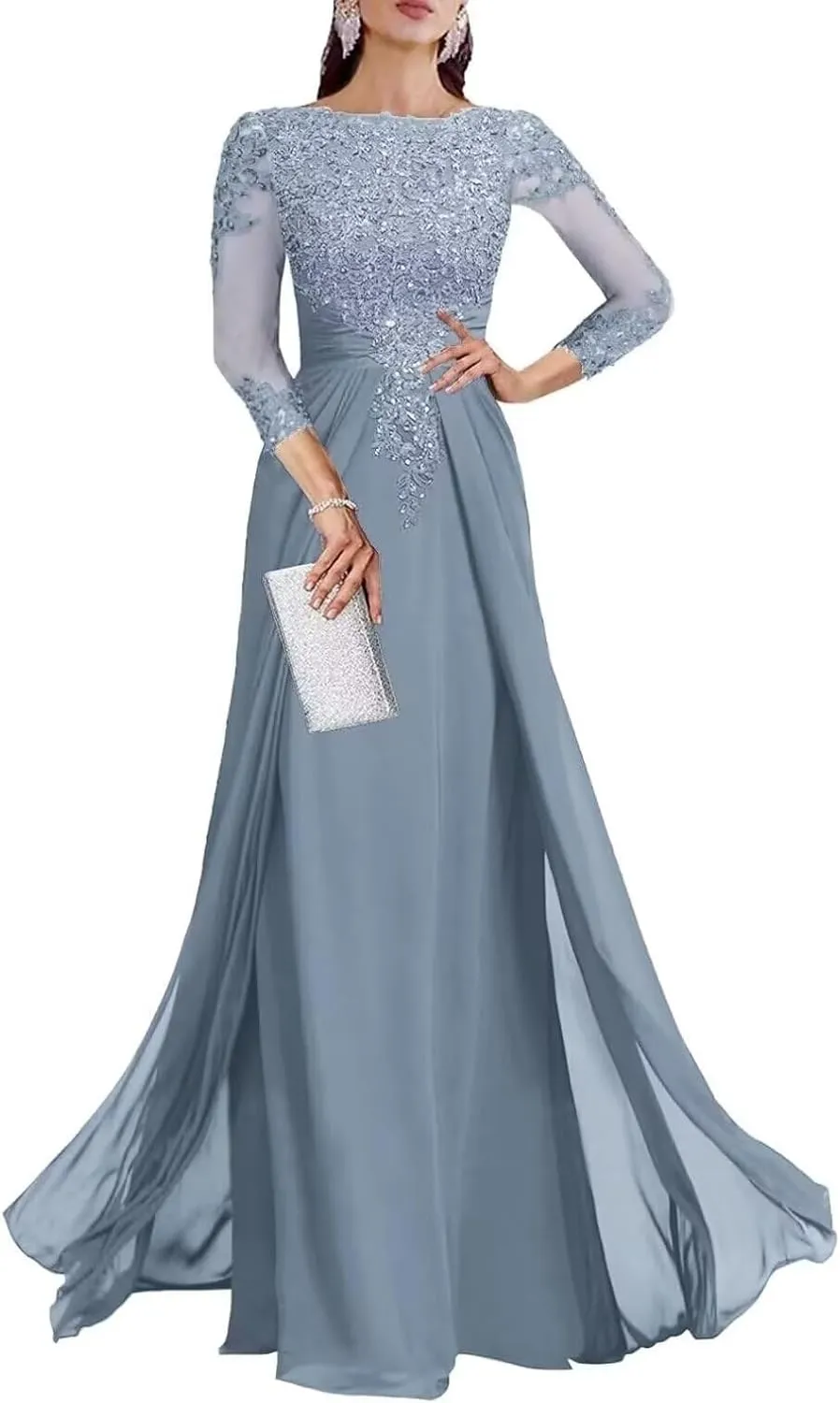 3/4 Sleeve Mother of The Bride Dresses for Wedding Sequin Lace Formal Maxi Gowns Chiffon Evening Dresses