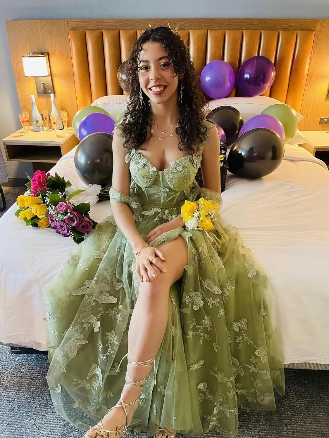 3D Butterfly Tulle Prom Dresses for Women 2025 Long Lace Applique Ball Gown Formal Evening Party Gown with Slit
