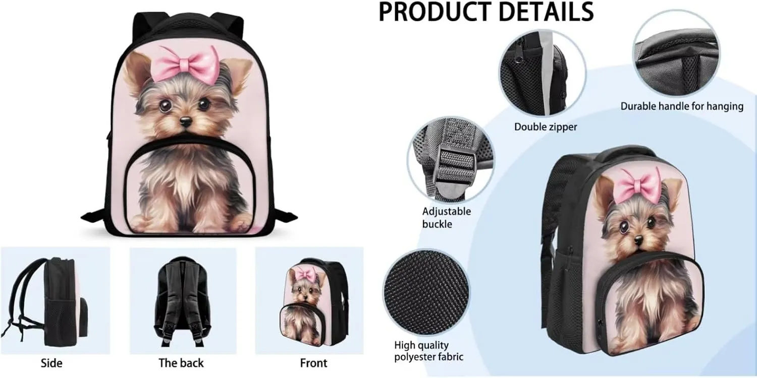3D Puppy Dog School Backpack for Toddlers 1-3 Small Backpack Set Girls 3 Piece School Bag Wear Resistant Knapsack Casual Medium Travel Backpack Enough for Your Daily Use