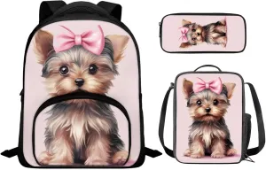 3D Puppy Dog School Backpack for Toddlers 1-3 Small Backpack Set Girls 3 Piece School Bag Wear Resistant Knapsack Casual Medium Travel Backpack Enough for Your Daily Use