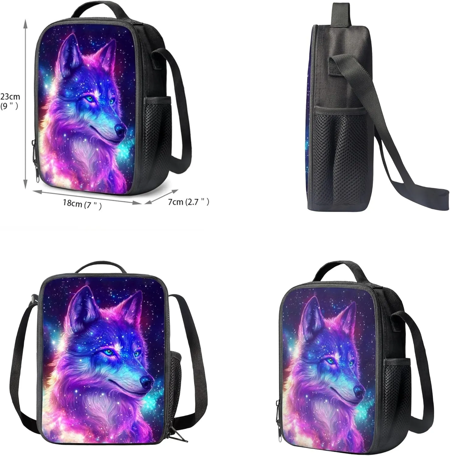 3pcs/set Galaxy Wolf Backpack School Bag Boys Secondary School Girls Schoolbag for Kids Bookbag with Lunch Box Pencil Purse Hiking Camping Travel Picnic Laptop Backpacks Rucksacks
