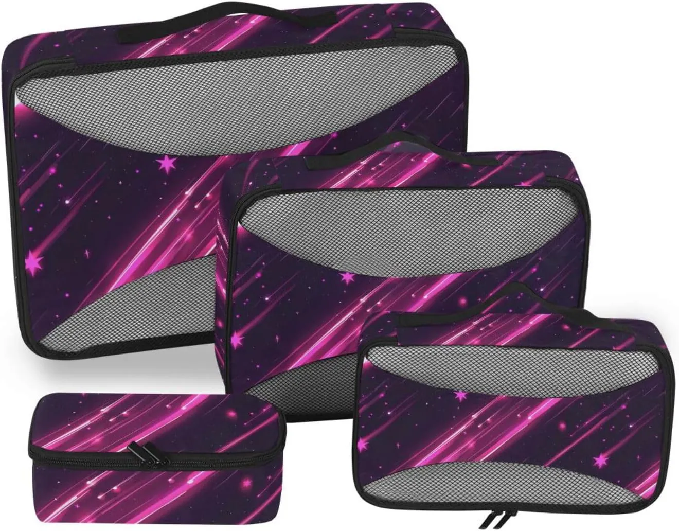 4 Pcs set luggage organizer bags Mesh Travel Essentials Pink Meteor portable set packing cubes