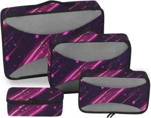 4 Pcs set luggage organizer bags Mesh Travel Essentials Pink Meteor portable set packing cubes