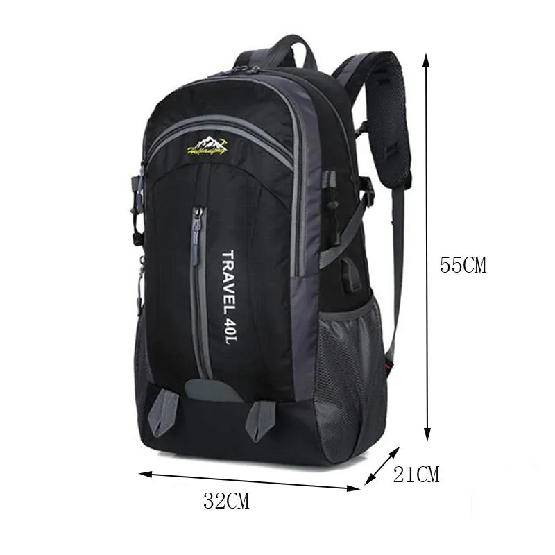 40L Waterproof Backpack Travel Outdoor Bags USB Charge Anti Theft Sports Bag