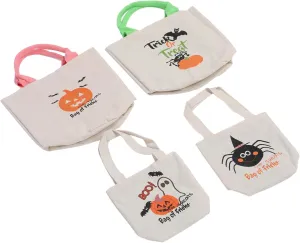 4Pcs Trick Or Treat Canvas Tote Bag – Reusable Halloween Shoulder Handbag for Candies and Snacks – Party Favor Bags