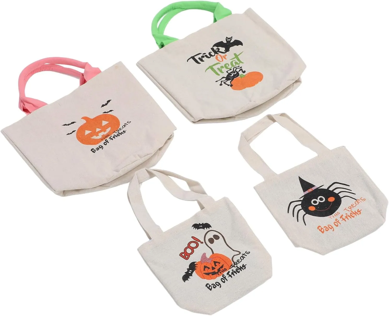 4Pcs Trick Or Treat Canvas Tote Bag – Reusable Halloween Shoulder Handbag for Candies and Snacks – Party Favor Bags