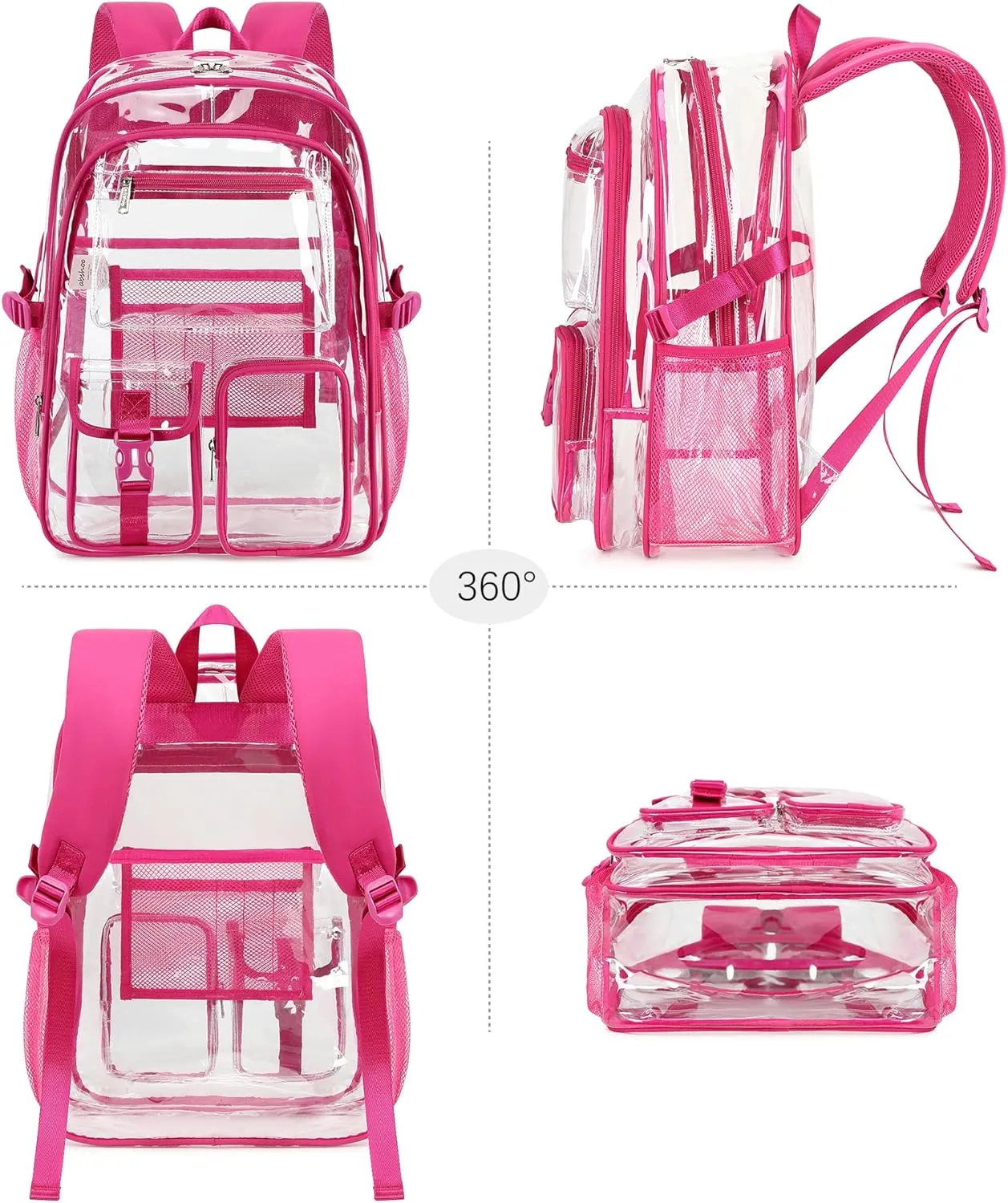 abshoo Large Clear Backpack For Girls Women School Bookbag Heavy Duty Transparent Backpacks (Hot Pink)