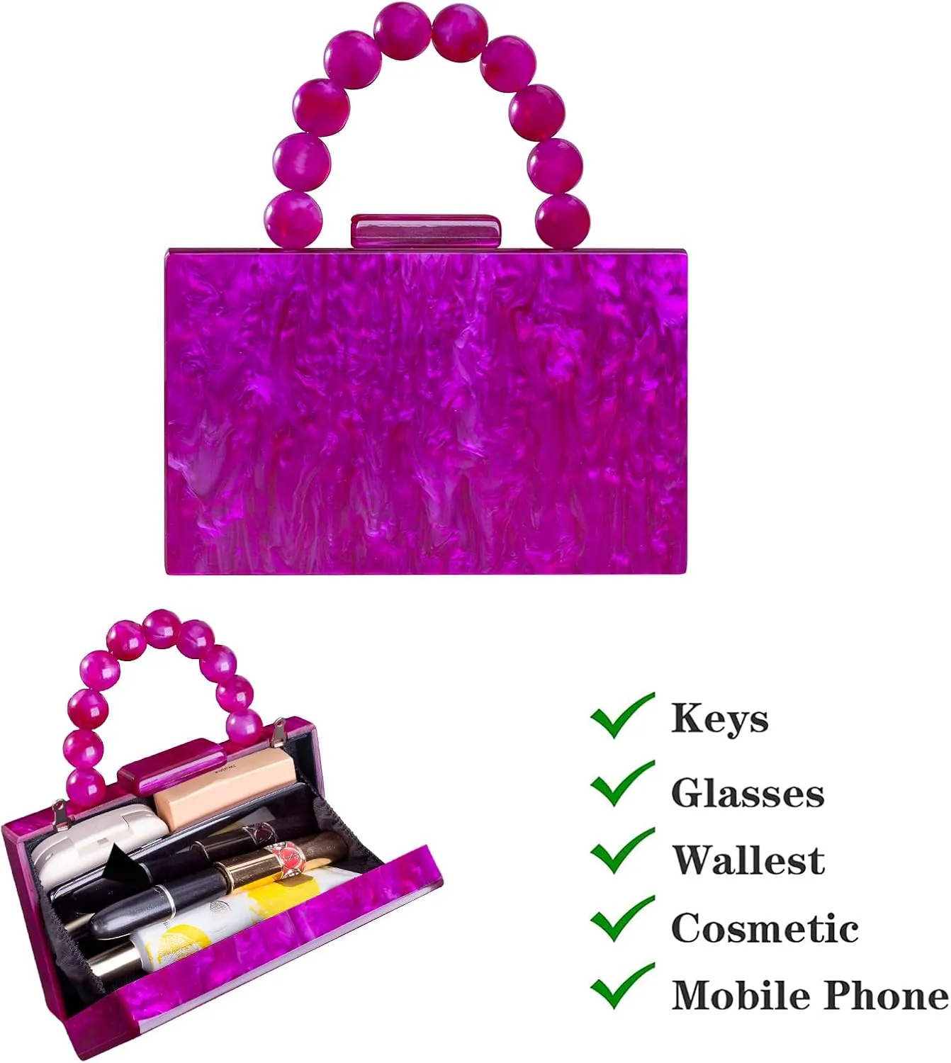 Acrylic Purses Evening Clutch Bag Marbling Handbags for Women Cross Body Bag with Pearl Chain Formal Wedding Prom Party