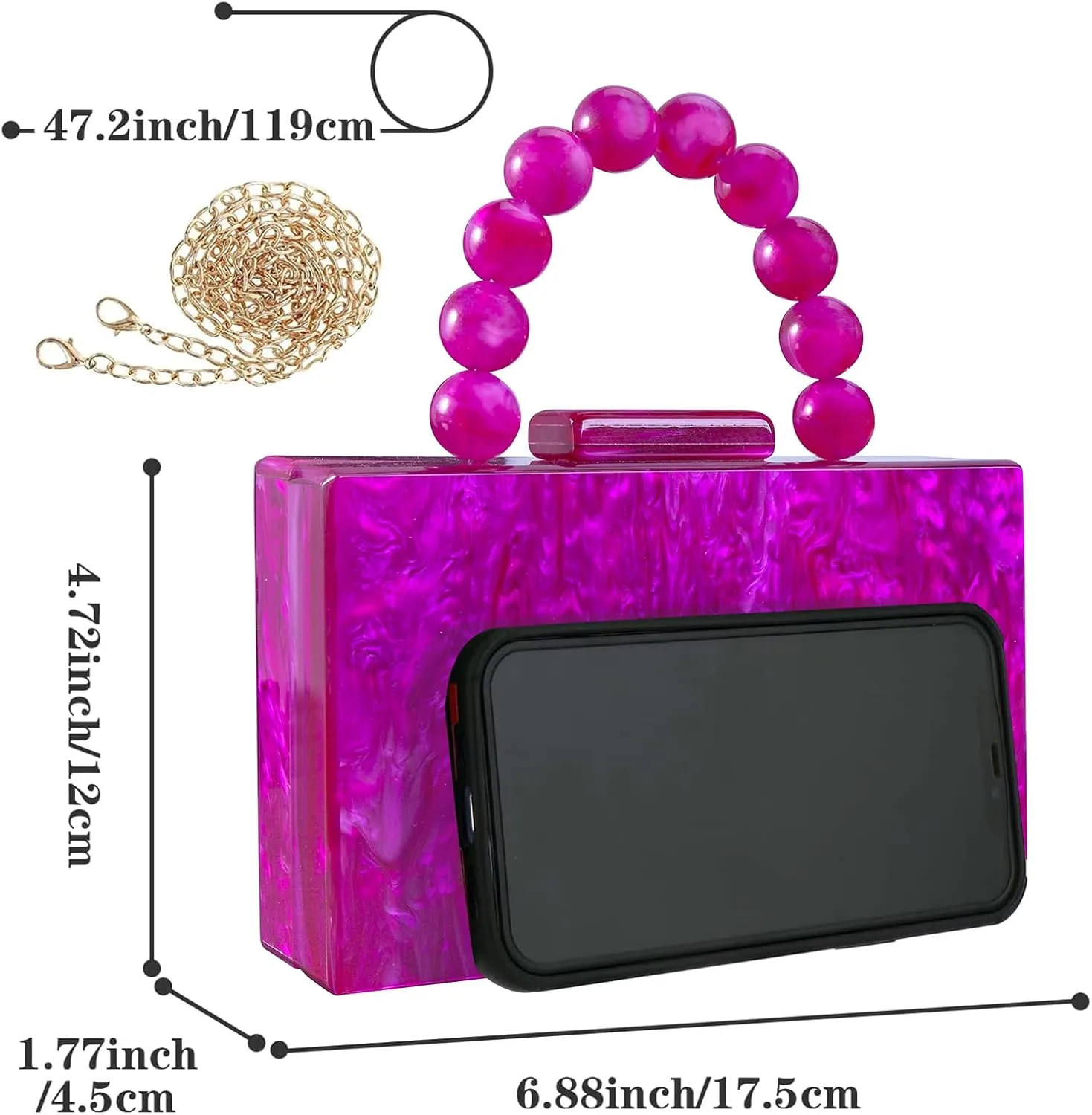 Acrylic Purses Evening Clutch Bag Marbling Handbags for Women Cross Body Bag with Pearl Chain Formal Wedding Prom Party
