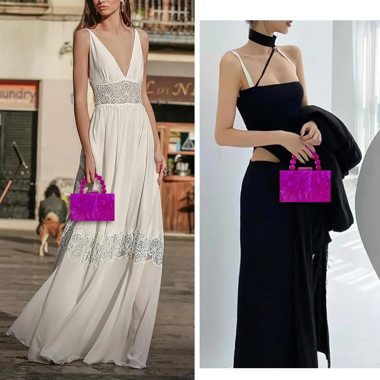 Acrylic Purses Evening Clutch Bag Marbling Handbags for Women Cross Body Bag with Pearl Chain Formal Wedding Prom Party