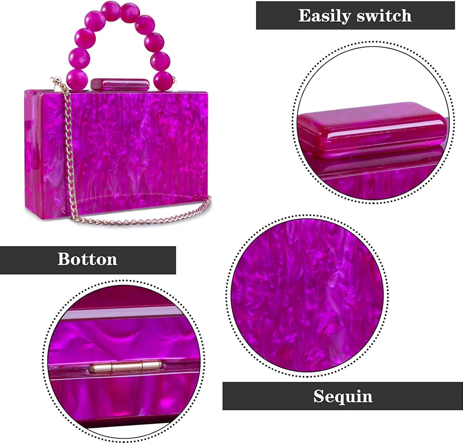Acrylic Purses Evening Clutch Bag Marbling Handbags for Women Cross Body Bag with Pearl Chain Formal Wedding Prom Party