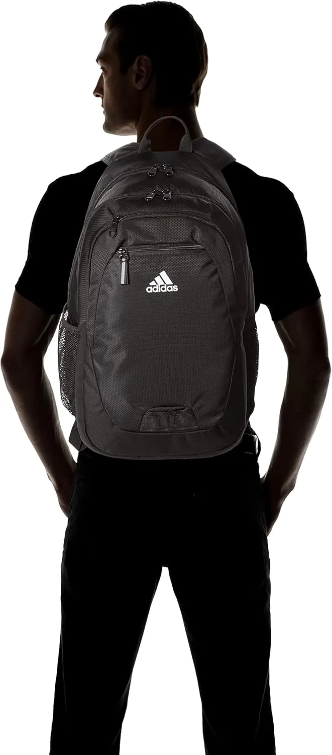 adidas Foundation Laptop, Book Bag with Sleeve, Large Durable Athletic Backpack for Men and Women, Black/White, One Size