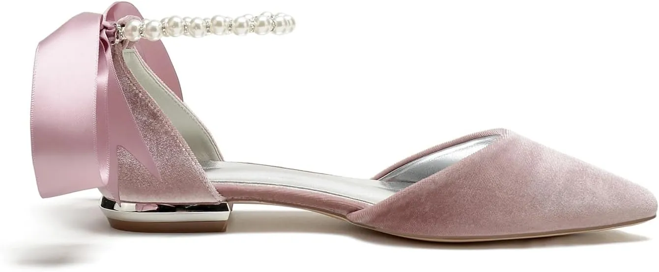 ADMLZQQ Women Velvet Wedding Flats Shoes for Bride Pointed Toe Prom Evening Bridal Party Dress Flats