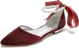 ADMLZQQ Women Velvet Wedding Flats Shoes for Bride Pointed Toe Prom Evening Bridal Party Dress Flats