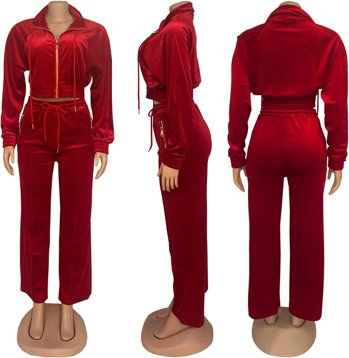 Adogirl Women 2 Piece Outfits Velour Sweatsuit Jogging Suit Full Zipper Sweatshirt   Wide Leg Sweatpants Tracksuit Lounge Set
