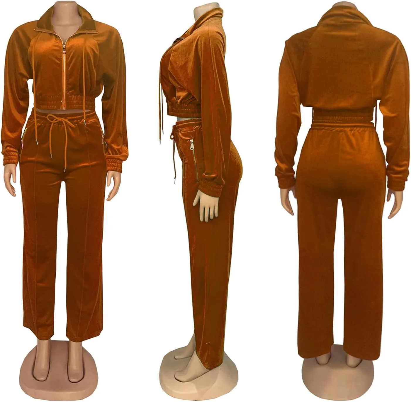 Adogirl Women 2 Piece Outfits Velour Sweatsuit Jogging Suit Full Zipper Sweatshirt   Wide Leg Sweatpants Tracksuit Lounge Set