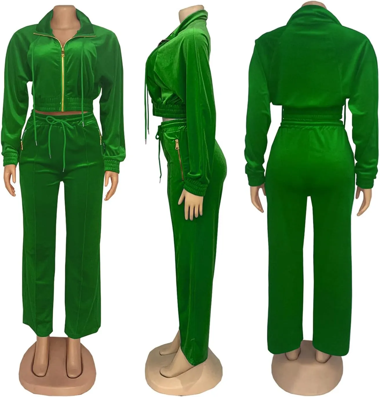 Adogirl Women 2 Piece Outfits Velour Sweatsuit Jogging Suit Full Zipper Sweatshirt   Wide Leg Sweatpants Tracksuit Lounge Set