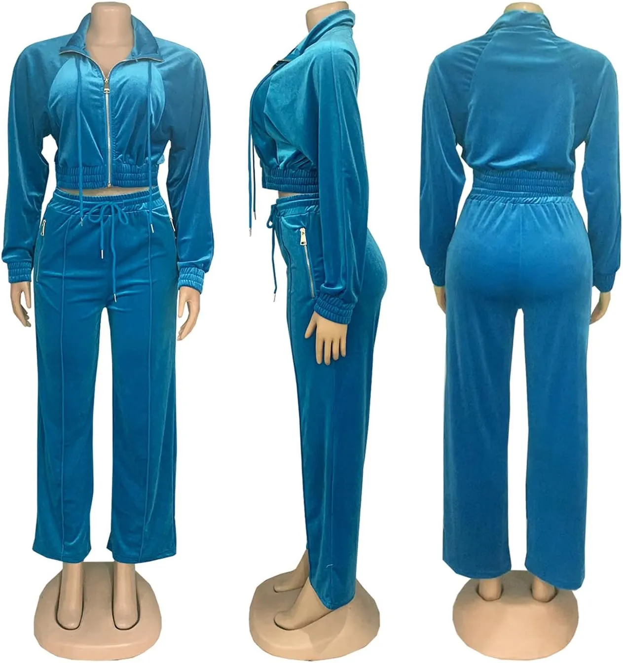 Adogirl Women 2 Piece Outfits Velour Sweatsuit Jogging Suit Full Zipper Sweatshirt   Wide Leg Sweatpants Tracksuit Lounge Set