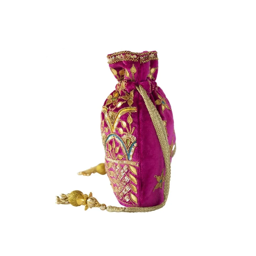 Adora By Ankita Pink Velvet Gota Patti Jaali Bag