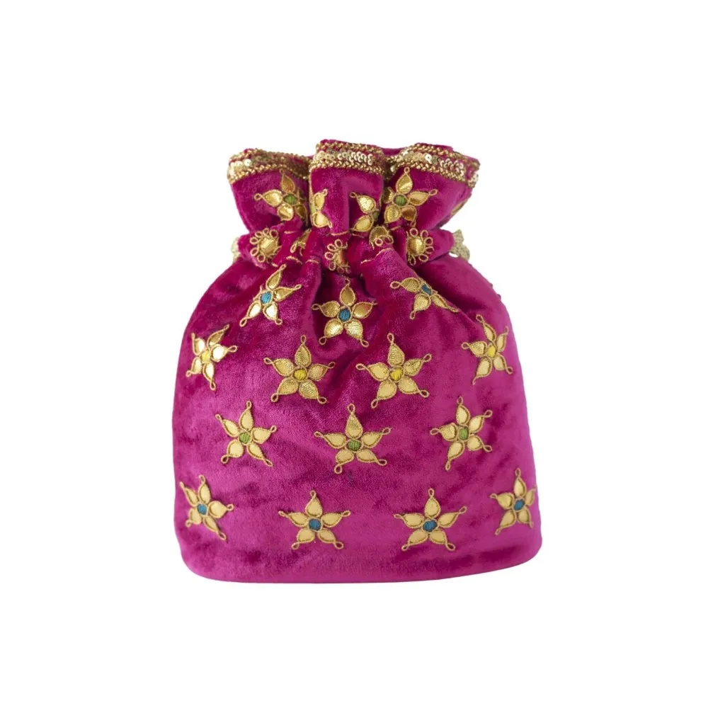 Adora By Ankita Pink Velvet Gota Patti Jaali Bag