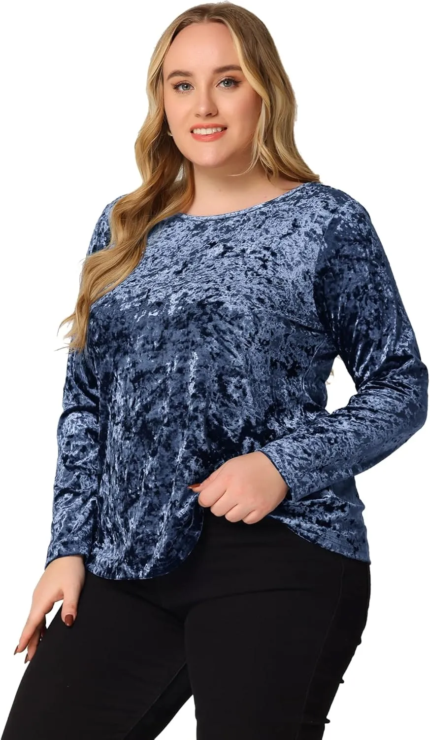Agnes Orinda Plus Size Velvet Top for Women Tops Crew Neck Long Sleeve Casual T-Shirt 2023