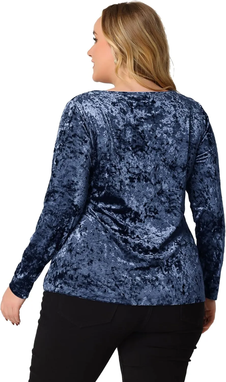 Agnes Orinda Plus Size Velvet Top for Women Tops Crew Neck Long Sleeve Casual T-Shirt 2023